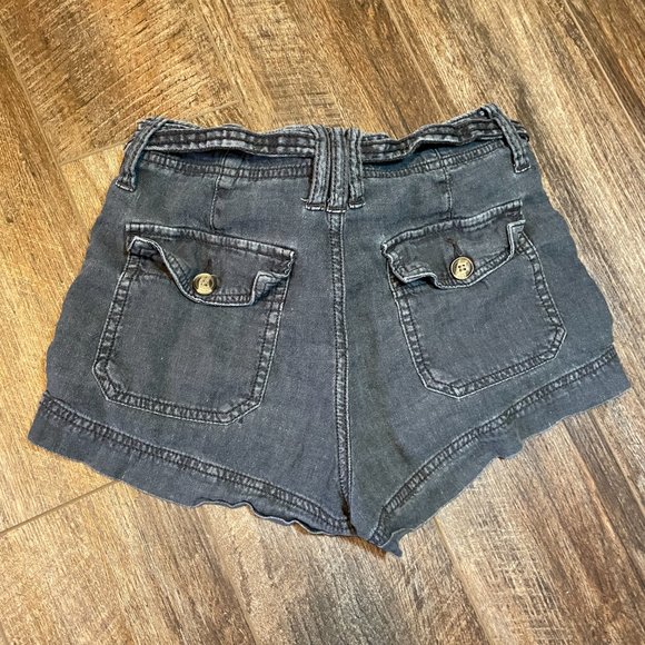 American Eagle 00 Paper Bag Linen Shorts Charcoal - Picture 4 of 5